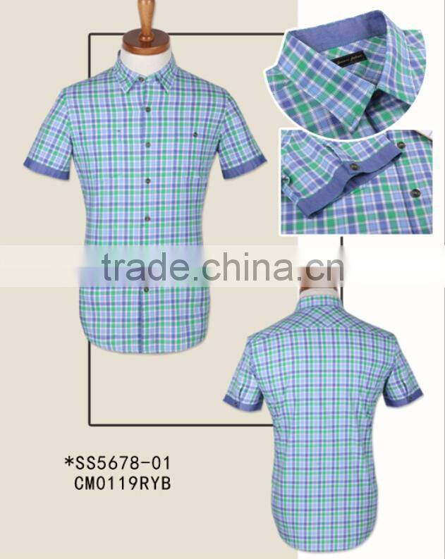 100% cotton latest stylish checked fashion short sleeve men shirts for summer
