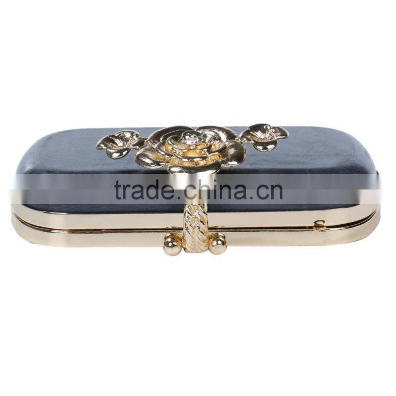 Iron Based Alloy Kiss Clasp Purse Frame Flower Clear Rhinestone Gold Plated 16.3cm(6 3/8") x 11cm(4 3/8"), 1 Piece