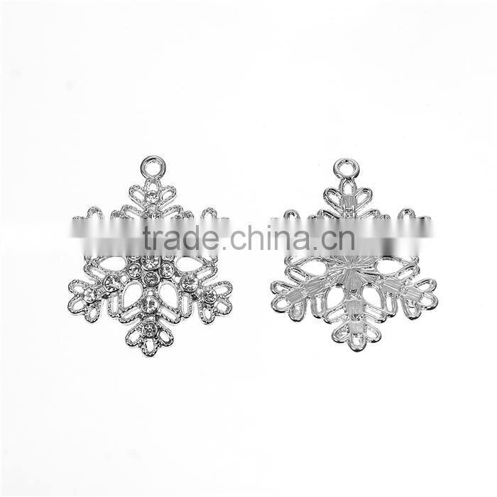 Zinc Based Alloy Pendants Christmas Snowflake Silver Tone Clear Rhinestone