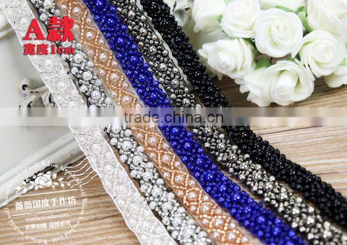 Handmade diy clothing collar accessories 1-3cm black white pearl decorative beaded lace trim