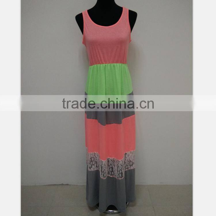 Women Fluorescent Color Beach Long Dress Cute Mommy Daughter Maxi Dress