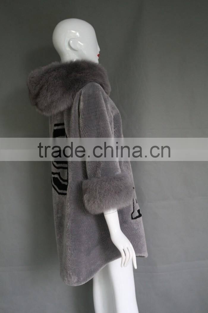 Winter new product the newest style gray genuine shearing jacket chashmere parka coat with fur collar for women