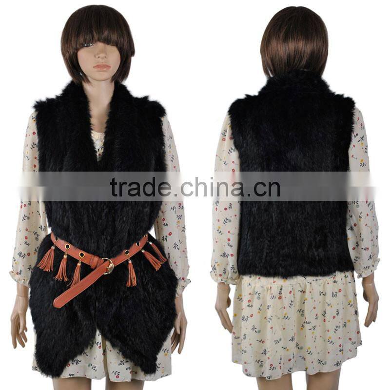 YR078 New Arrival Top Quality Chic Women Apparel Genuine Rabbit knitted Sleeveless Vest