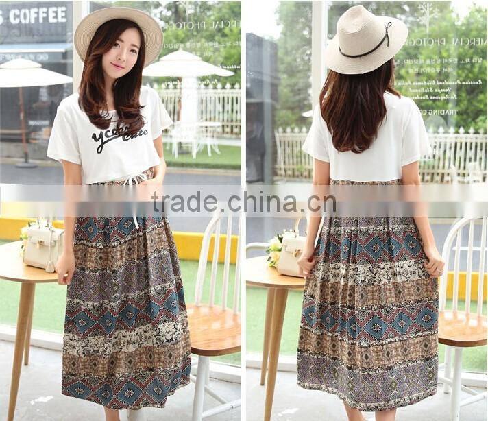 Korean Style Short Sleeve Blouse Printed Pregnant Maxi Dresses Ladies Maternity Dress