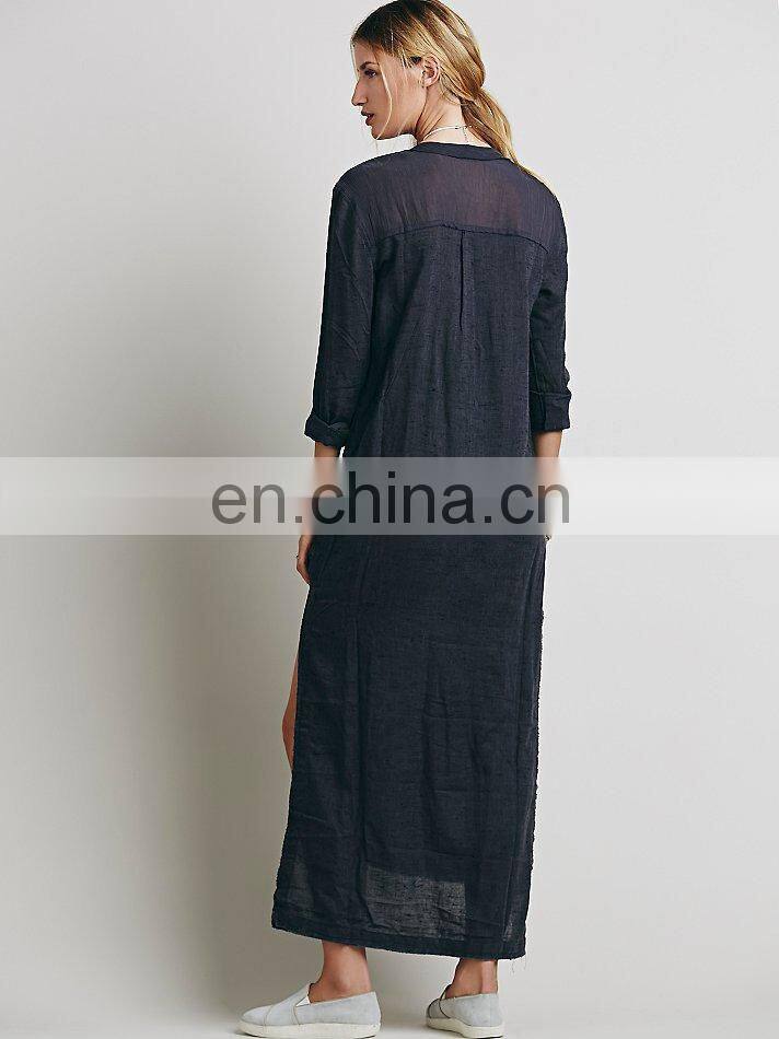 High quality Muslim woman wear, high low cotton long sleeve dress design