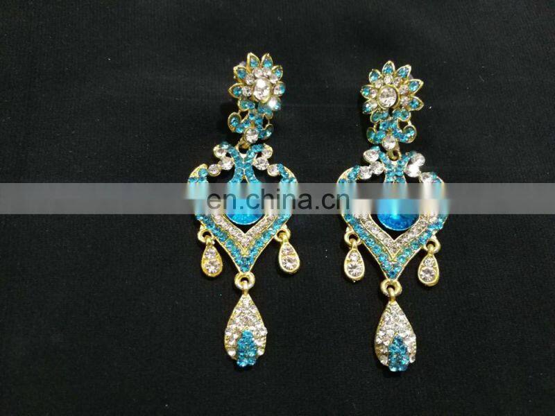 Innovative Designer Gold Plated Bollywood Style Kundan Earrings Set In Turquoise Color