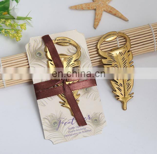 Feather Shape Gold Plated Metal Bottle Opener for wedding return gift