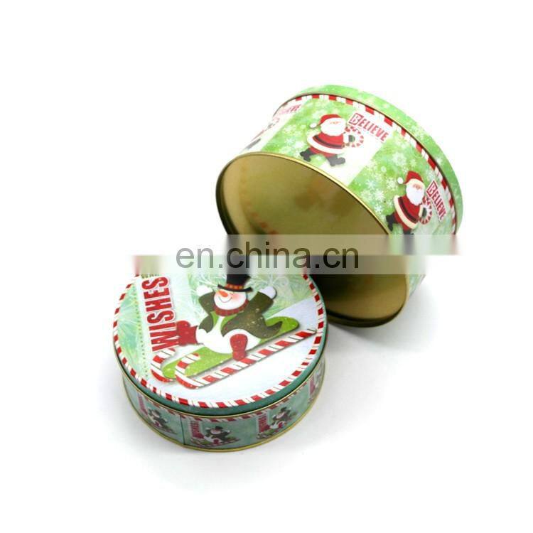 Christmas candy tin can wholesale, round metal chocolate tin can