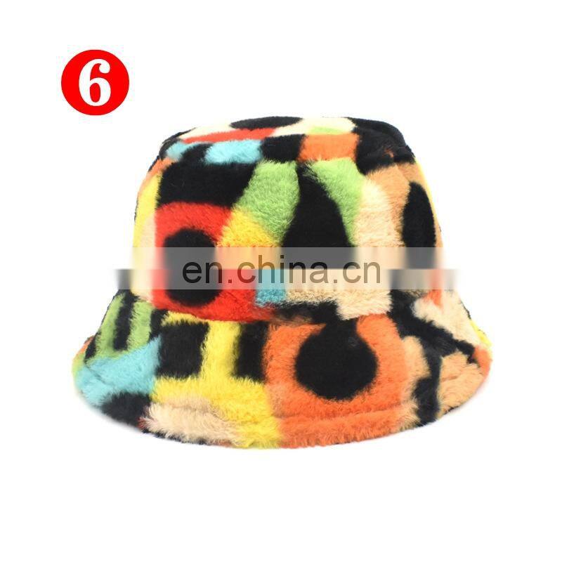 Fall Winter Cow Reversible Hats Female Plush Bucket Hats Leopard zebra design Warm For Women street