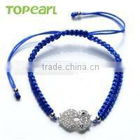 Topearl Jewelry Fashion Logo Hand Made 925 Sterling Silver Beads Turtle Charm Hand-knitted Bracelet With Different Colors 9SB24