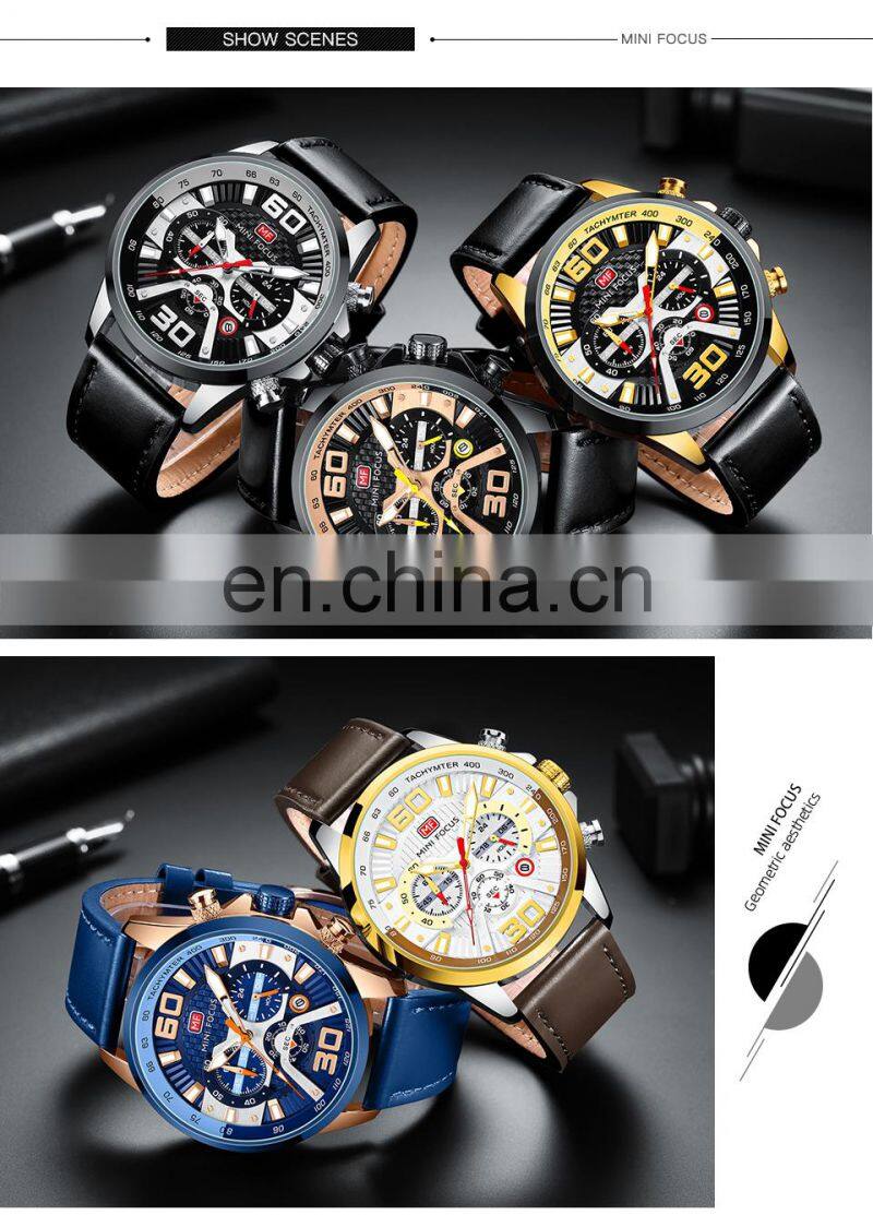MINI FOCUS MF0336G Fashion Quartz Wristwatches Brand Luxury Men Watches Stainless Steel Leather Strap Sport Watches