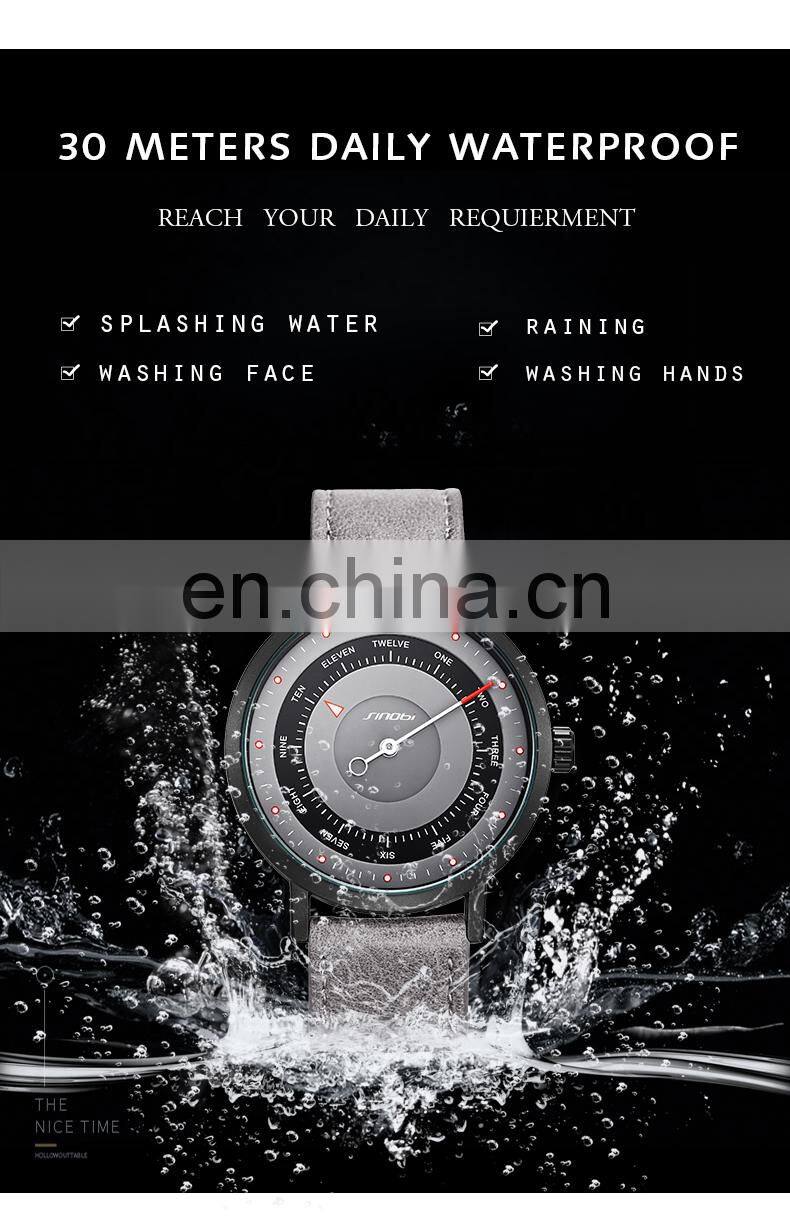 SINOBI Watch Brand Man Fashion Alloy Case Wristwatch Leather Band Man Watch Casual S9809G