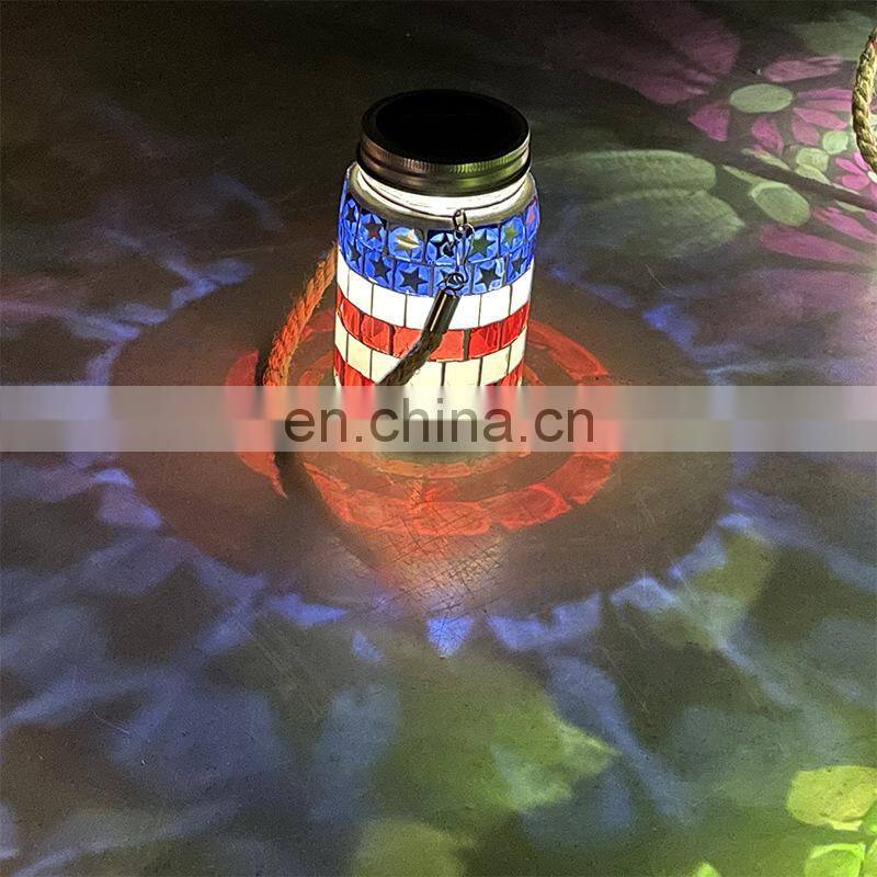 Mosaic Lantern Solar Light Outdoors Glass Mason Jar Lights Solar Hanging Light Waterproof Solar Table Lamp Solar Night Light