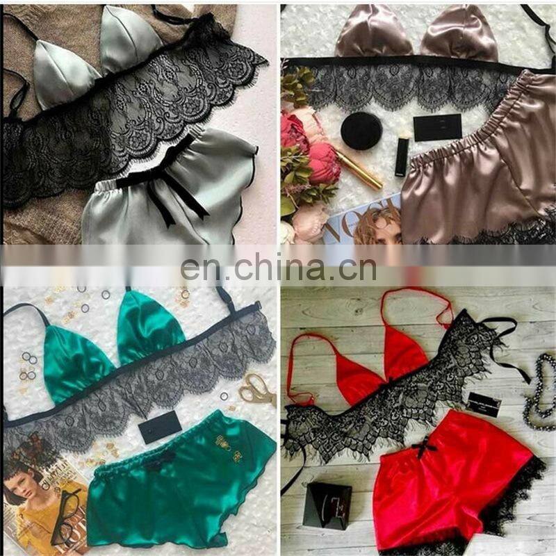 2022 Cheap Price  Women Lace Pajamas With Chest Pads Women Silk Pajamas