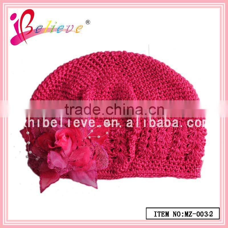 Fashion baby hat wholesale flower patterned knitted hat for child