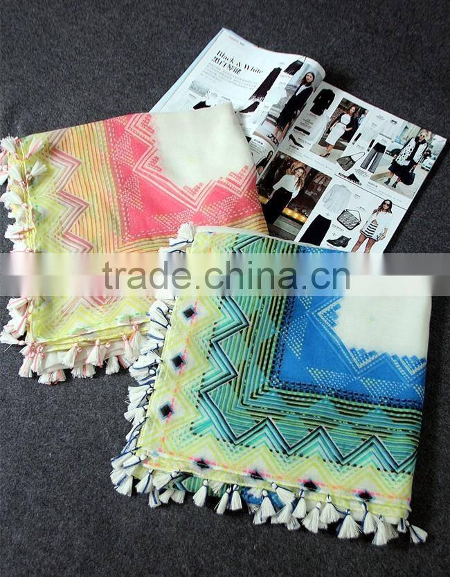Fresh New Design Long Large Size Fashion Women Linen Cotton Tassel Scarf