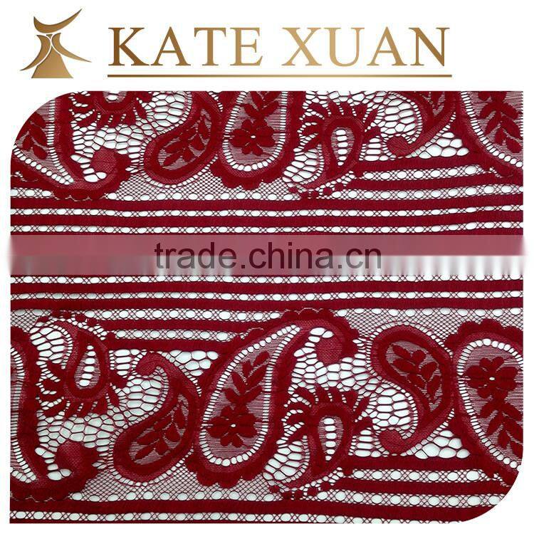 Red cotton net guipure lace embroidery fabrics