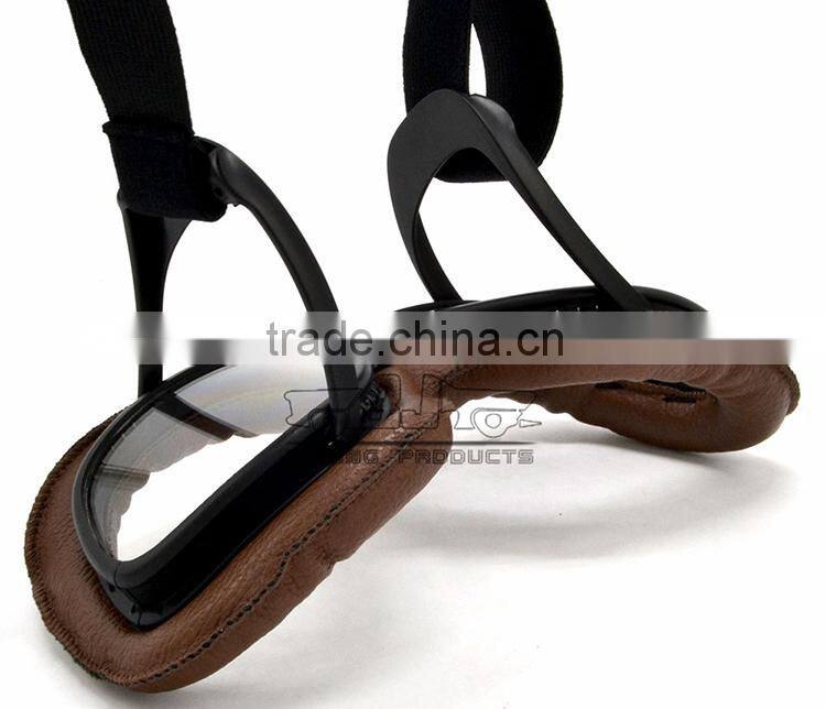BJ-GT-008 Newest Custom Brown Leather Clear Lens Motocross Goggles