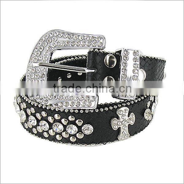 Fashion Rhinestone Crown Fleur De Lis Leather Belt