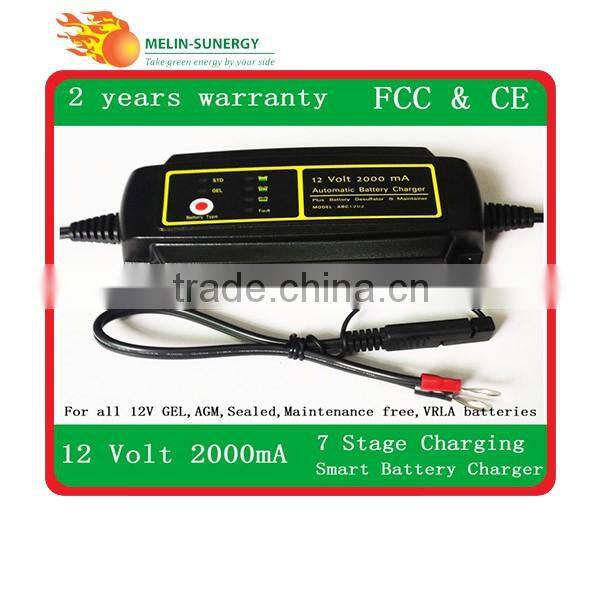 7 Stage 12V2000mA Automatic GEL battery charger for Motor Bike and Car