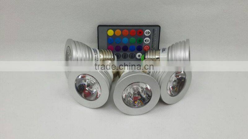 ShenZhen manufacturer 16 colors remote control E27 LED 3W RGB light