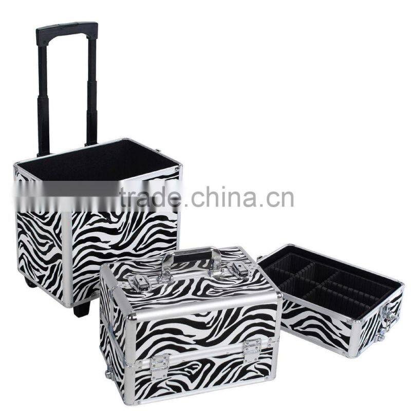 Aluminum 3 in 1 Hairdressing Makeup Vanity Case Beauty Cosmetics Box Trolley