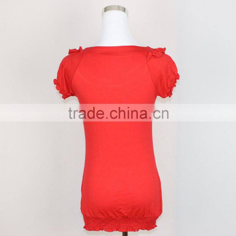 Stylish Lady Women Short Sleeve Rayon Loose Casual Plain Fancy Elegant Blouses For Lady