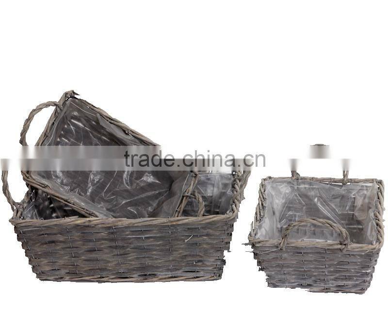 3pcs square garden flower basket with plasitc liner
