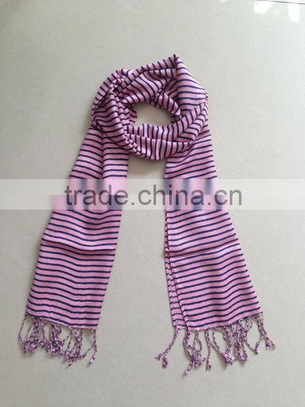 viscose scarf with fringe/ stripe pattern