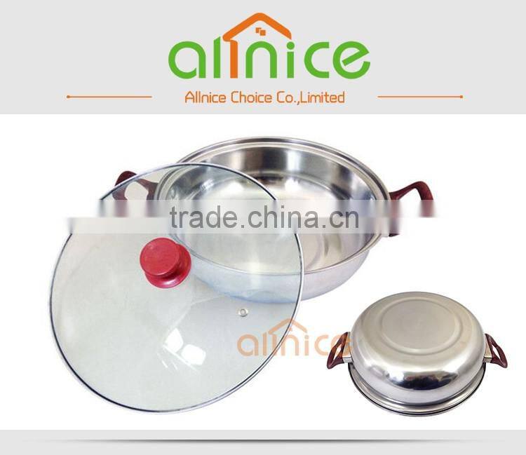 Good quality cheap price 28 cm stock pot dinner pot stainless steel induction hot pot with oak handle