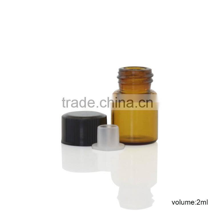 2ml small amber color glass bottle with plastic lid