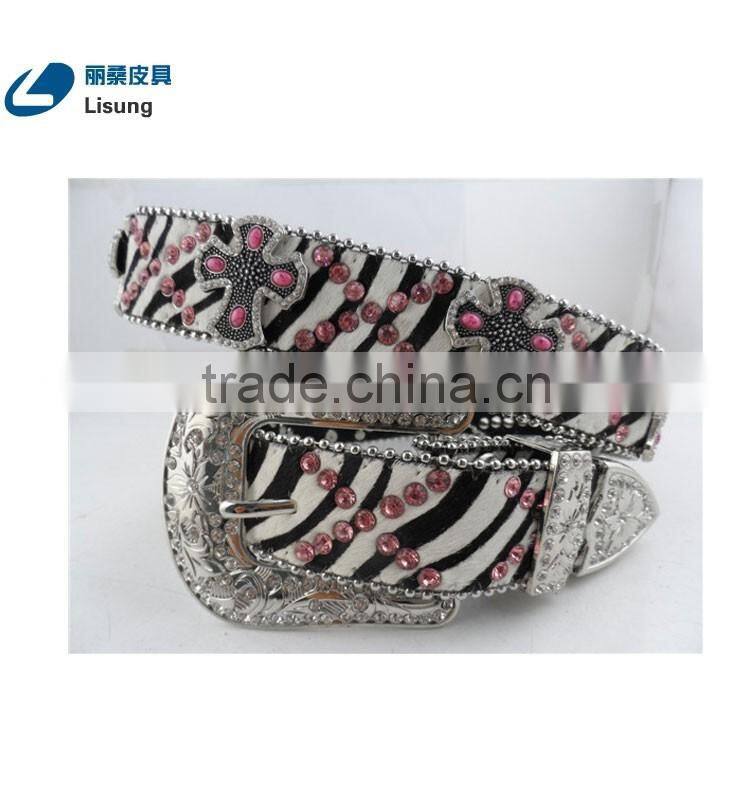 Hot Pink Strass Studded zebra stripe Horse Hair girls rhinestone belts