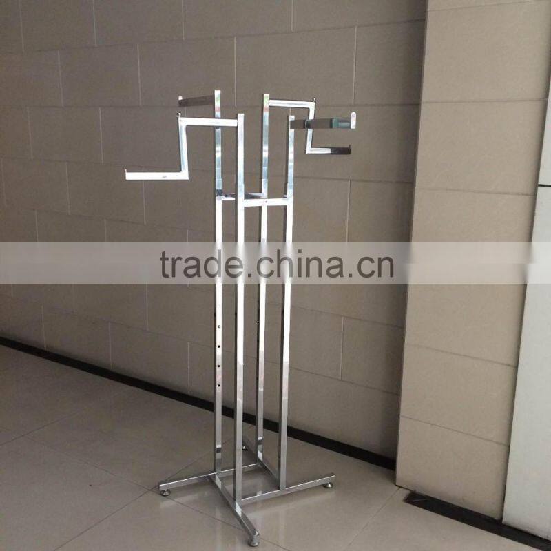 Heavy Duty 4-Way Stand-up clothes display rack stand with Straight Arms and Square Tubing