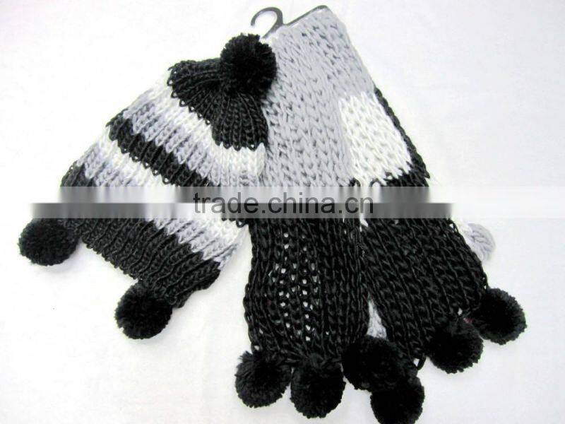 wholesale white black hat and scarf set girls knitted set scarf and hat sets