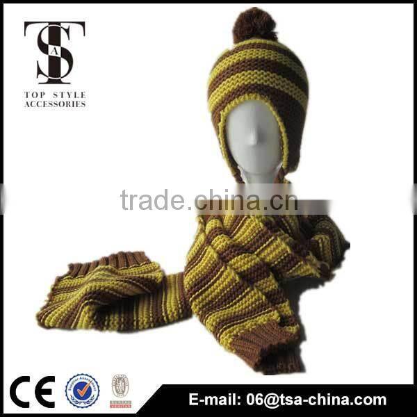 bicolor 100% acrylic knitted scarf & hat sets