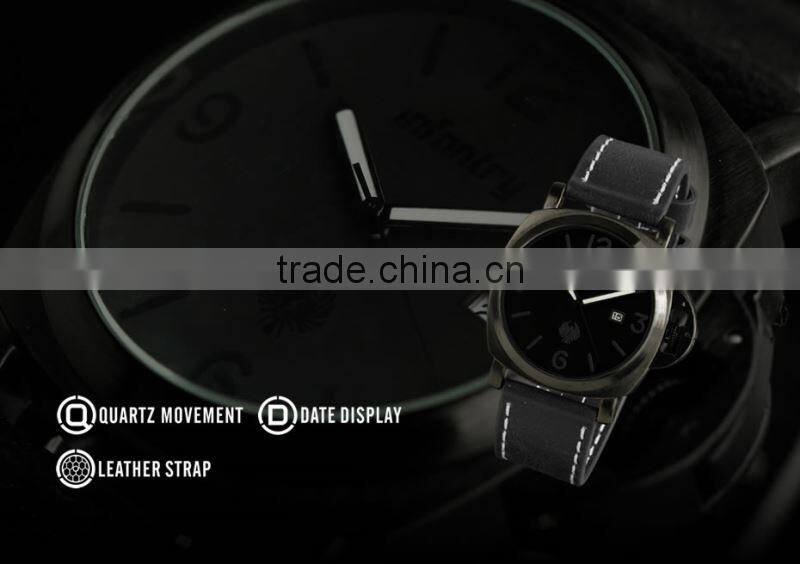INFANTRY Fashion Black Men's Date Quartz Casual Leather Watch