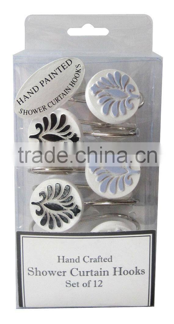 shell style polyester shower curtain with resin hooks