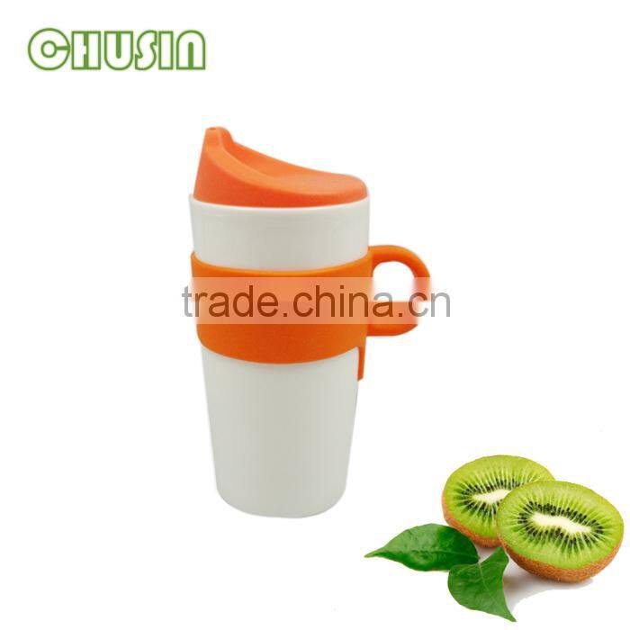 high quality BPA free ceramic espresso cups with silicone sleeve and lid