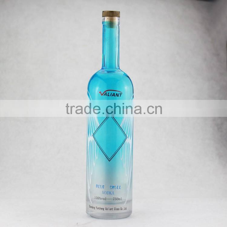 Professional Customized screen green juice bottle frosted aclohol bottles 750ml wholesale blue bottles