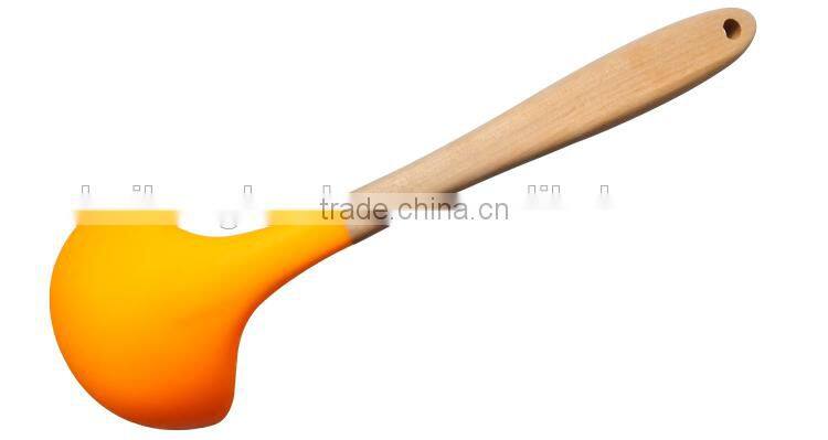 F01-6 silicone cooking soup ladle with wooden handle