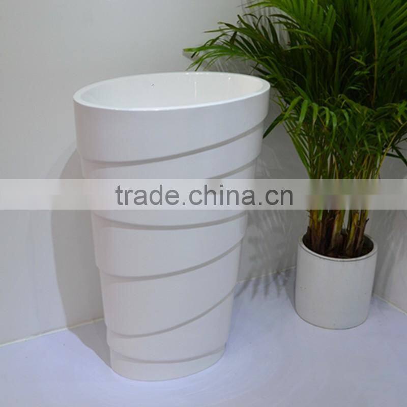 Good Quality solid surface bathroom Freestanding Pedestal Wash Basin, artificial stone pedestal wash basin