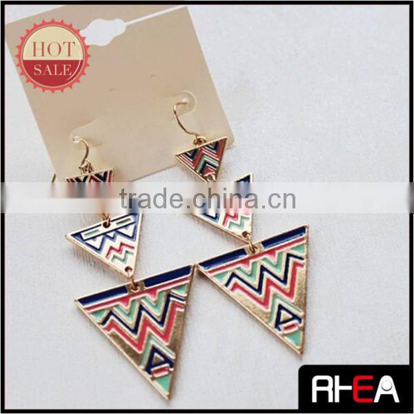 STOCK 3 Pieces Triangle Alloy Pendant With Enamel Craft Earring