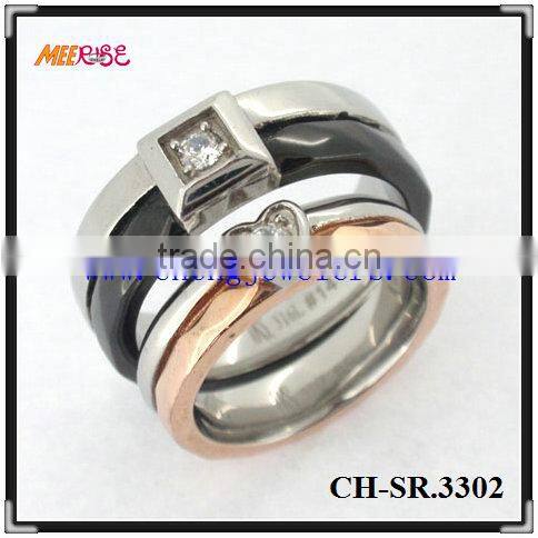 2014 high polished stainless steel couple ring with black strip
