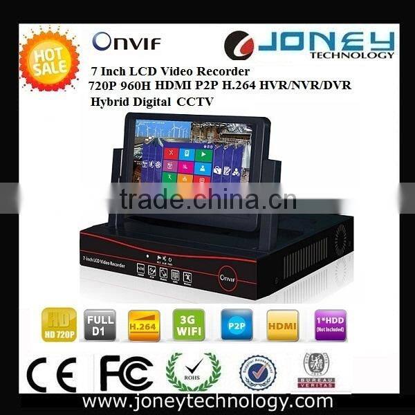 6CH 720P 960H HDMI H 264 P2P CCTV Hybrid DVR 7 inch TFT LCD DVR combo