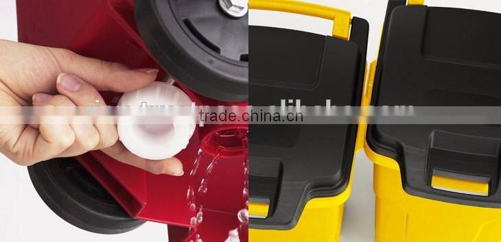 Various sizes of open top trash containers with casters and handle