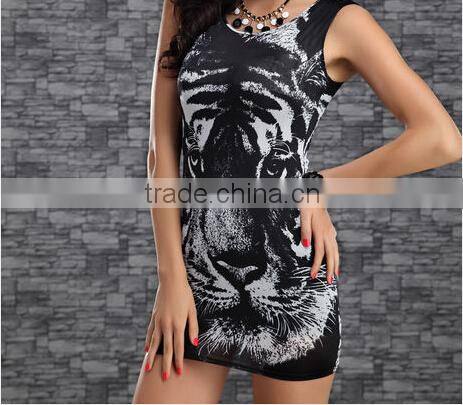 C7068 Sales $2.5 shortd women dress 6 colors women summer dress tiger leopard sexy dress casual printe