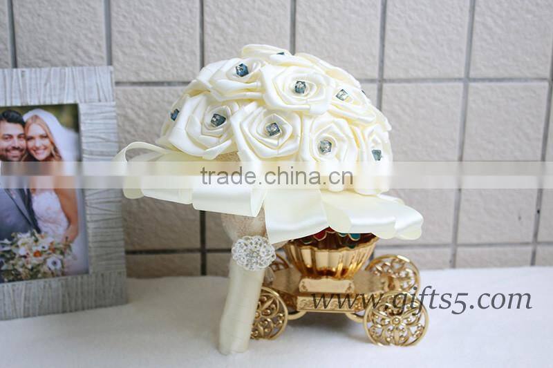 Elegant white wedding bridal bouquet with blue ctrystal wholesale