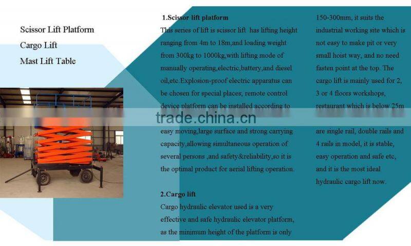 250kg Scissor Lift Platform with Electric Hydraulic Device for Sale