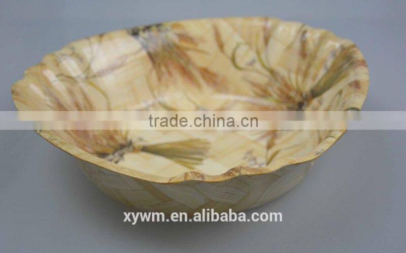 Retail No Normal Anomaly Triangle Color Painting Picture Handmade Bamboo Woven Wooden Salad Bowl Kitchen Tools
