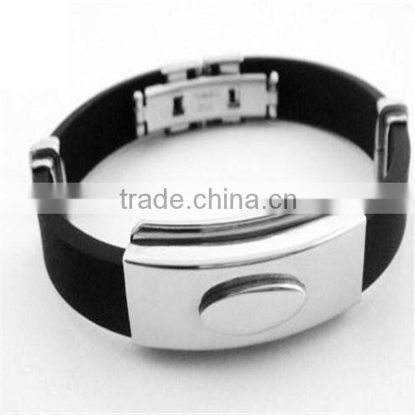 Best selling silicon bracelet with stainless steel for healthcare